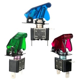 Gebildet 3pcs Rocker Toggle Switch LED Illuminated (Red,Green,Blue), with Waterproof Boot Cap Cover, 20A 12V-24VDC, 3 Pin SPST ON/OFF Switch with Metal Bat, Used for Car Auto Truck Boat