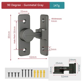 Betensh Sliding Door Lock 90 Degree Flip Door Lock Screw Barn Door Right Angle Lock Deadbolt Cam Lock, Gunmetal Grey