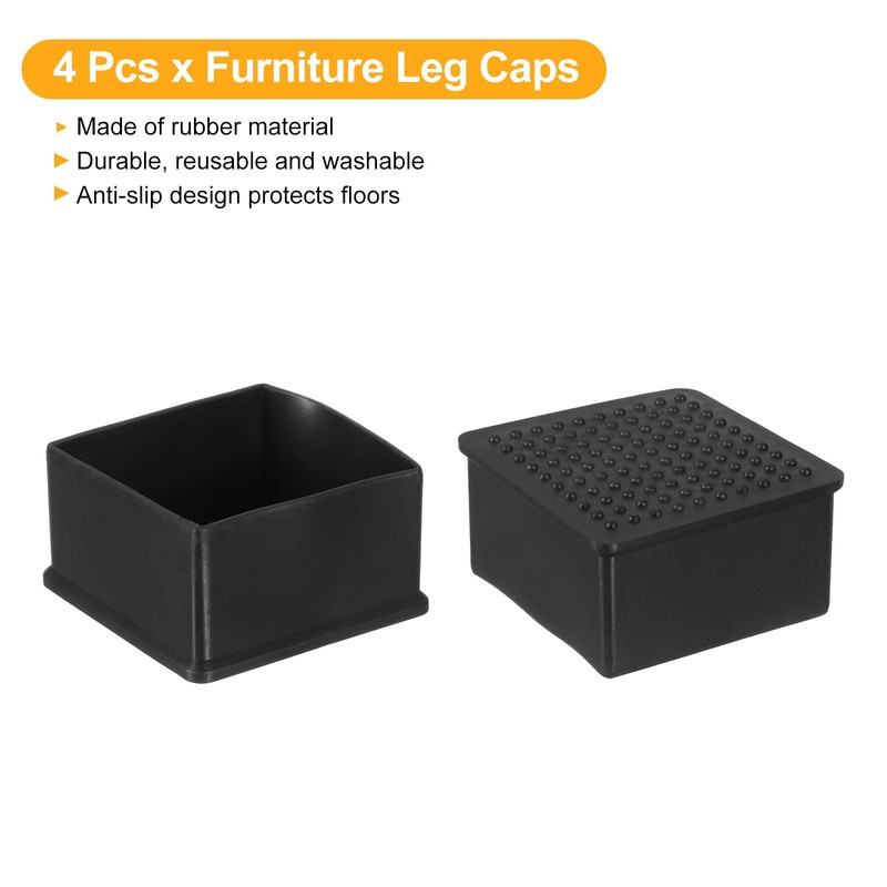 sourcing map Rubber Furniture Leg Caps, 4Pcs 60x60mm Rectangle Chair
