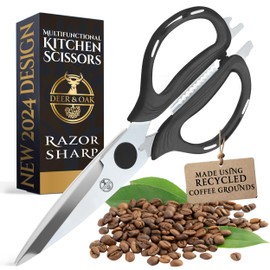 Deer & Oak Kitchen Scissors – Eco-Friendly, Heavy Duty, Sharp Shears with Recycled Coffee Handles