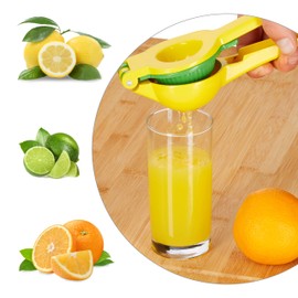 Relaxdays Zitruspresse manuell, stabile Fruchtpresse 2in1 für Zitronen und Limetten, Bar, HxBxT: 5,5 x 7,5 x 22 cm, gelb