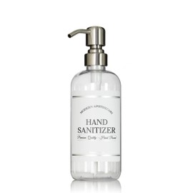 Refillable Clear PET Plastic 16 oz Empty Hand Sanitizer Bottle with Stainless Steel Pump Dispenser - Chrome Accent Waterproof Labeled Bottle