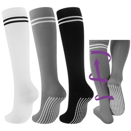 Croloose 3 Pair Non Slip Compression Socks for Women Men 20-30 Mmhg Anti Skid Graduated Compression Socks(Black, White, Gray,Stripe)