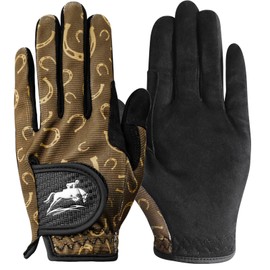 Womens Riding Gloves Leather Ambidextrous Horse Back Gloves for Women Youth Girl Mitts Cycling Gardening Small M L (Small, Brown & Yellow)