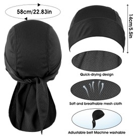 2Pcs Doo Rags for Men, Soft Head Wraps for Men, Elastic Fit Cooling Helmet Liner Breathable Cooling Do Rag Polyester Beanie Cap Hat for Men and Women(Black)