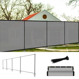 FLORALEAF Outdoor Privacy Fence with Iron Poles Rails Dog Fence 6'x24' for Garden Patio Backyard Yard Temporary Safety Barrier Chicken Metal Fence with Spikes, Light Gray