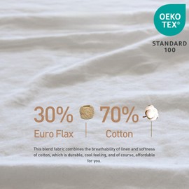 Simple&Opulence Belgian Linen Sheet Set Solid Color - 6 Pieces (1 Flat Sheet & 1 Fitted Sheet & 4 Pillowcases) 16" Deep Pocket Natural Flax Cotton Blended Soft Bedding - White, California King