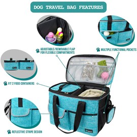 PetAmi Dog Travel Bag | Airline Approved Tote Organizer with Multi-Function Pockets, Food Container Bag and Collapsible Bowl | Perfect Weekend Pet Travel Set for Dog, Cat (Sea Blue, Small)