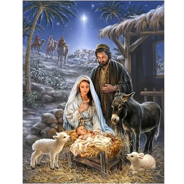 CXYQLC DIY 5D Diamond Painting Kits for Adults Diamond Art Jesus was Born Diamond Painting Full Drill Crystal Rhinestone Embroidery Craft Kits for Home Wall Decor Gifts 11.8x15.7inch