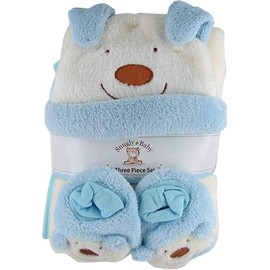 NORTHWEST Snugly Baby 3 Piece Gift Set - Contains Baby Blanket, Hat & Booties - Blue