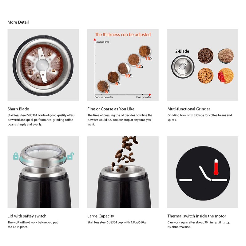 DR MILLS DM-7445 Coffee Grinder Electric,Spice and Herb Grinder, Blade