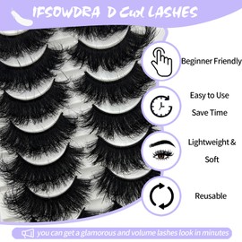 IFSOWDRA Mink Lashes Fluffy Wispy Cat Eye Dramatic 3D Lashes Mink 25mm Long False Eyelashes Pack 20mm Volume D Curl Strip Lashes That Look Like Extensions