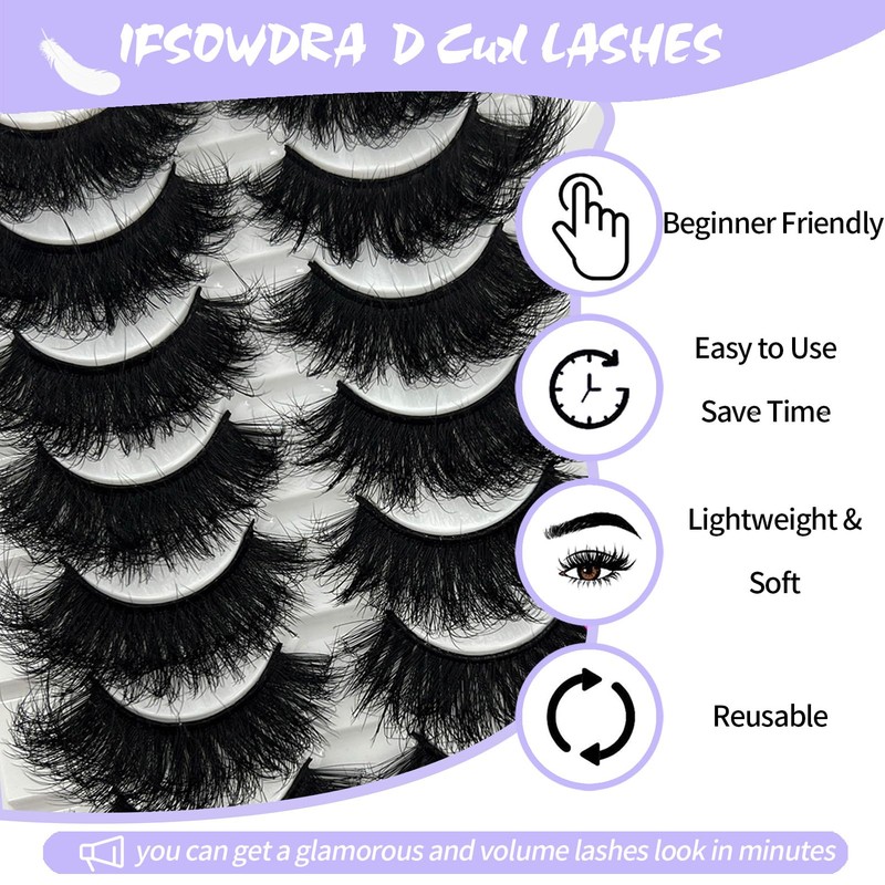 IFSOWDRA Mink Lashes Fluffy Wispy Cat Eye Dramatic 3D Lashes