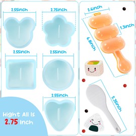 MLRYH Onigiri Mould Maker Kit, 8 Pieces Sushi Onigiri Mould DIY Sushi Maker Mould Rice Ball Mould Shake Sushi Maker Mould with Small Rice Paddle, Brush for the Kitchen (Blue)