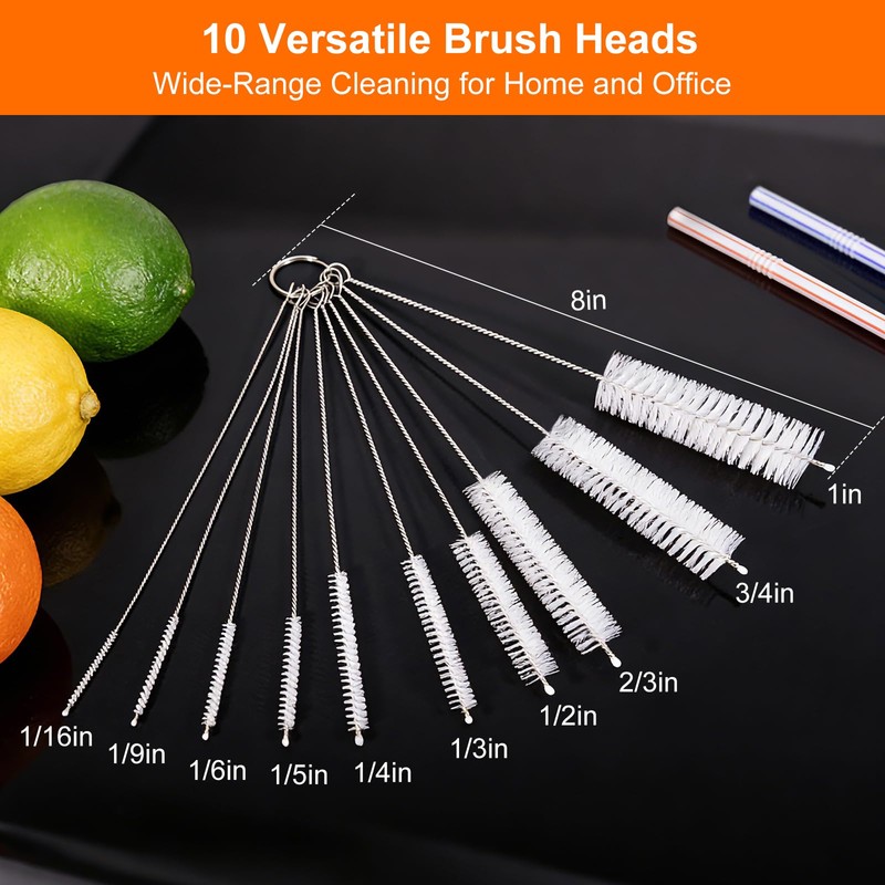 Long Straw Cleaner Brush 10-Pack, 8 Inch Straw Cleaning Brushes