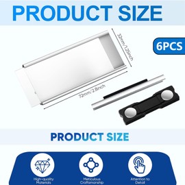 Pack of 6 Name Badges for Clothes Magnet, Aluminium Name Tags with Strong Double Magnet, Professional Magnet Name Plate with Paper Slot, 70 x 22 mm (Silver)