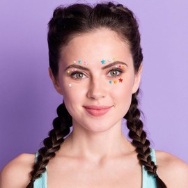 Lekgavd 4 Sheets Star Face Jewels Stickers, 3 Sizes Acrylic Star Face Rhinestones, Crystal Facial Gems Makeup Stickers for Women Nails, Body, Rave Party Decoration - Colorful