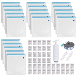 Yuragim Filament Vacuum Bag Kit, Pack of 20 Vacuum Bags Transparent 34 x 30 cm, 40 Desiccants, 2 Sealing Clips and 1 Hand Pump, Vacuum Bags for Clothes, Filament Storage, Vacuum Space Saver