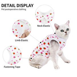Cat Professional Surgical Recovery Suit,E-Collar Alternative for Cats Dogs,After Surgery Wear, Pajama Suit,Home Indoor Pets Clothing Strawberry S