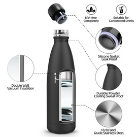 HoneyHolly Stainless Steel Water Bottle, Thermos Flask, 750 ml, BPA-Free, Leak-Proof Vacuum Insulated, Thermos Flask, Double-Walled Water Bottle for Bike, Travel, Sports, Yoga, Camping, Bicycle
