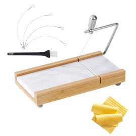Tianman Cheese Slicer Cheese Cutter with 4 Replacement Cutting Wire,Heavy Duty 8.27"x 4.4",Marble Board Cheese Slicer for Block Cheeses, Butter,Cakes and More(White Grey)