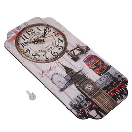 AUNMAS Wall Clock, MDF European Retro Rectangular Wall Clock Bar Shop Decoration Clock Antique Wall Mounted Clock with London Clock Pattern for Home Living Room Decor