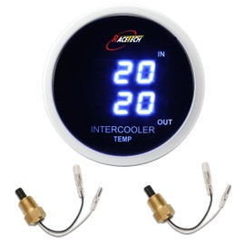 RACETECH 2-1/16" 52mm Blue LED Digital Electrical Dual Intercooler Temp Gauge F Fahrenheit Intercooler Air Temperature Sensor Include IAT Sensor 3/8NPT Thread for Car