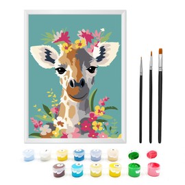 Zimrobin Painting by Numbers from 5 6 7 Years Girls and Boys, Painting by Numbers for Children with Frame, 3 Brushes and Acrylic Paints, 18 x 24 cm (Fawn with Garland)