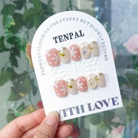 TENPAL Christmas Press on Nails Glitter White Pink Nails Press Ons with Snowflake Crystal Balls Pattern Acrylic Short Square Xmas Fake Nails with Handmade Cute Nails with Candy Sand Autumn Winter(S)
