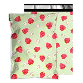 Poly Mailers 6x9 Inch 100 Pcs - Strawberries printed Shipping Bags, 2.4mil Thickness, Waterproof and Tear Resistant Mailing Envelopes, Self-Sealing Packaging Bags for Small Business