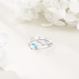 KZX Leaf Ring for Women 925 Sterling Sliver Moonstone Open Leaf Adjustable Rings Jewelry Gifts for Mother Wife