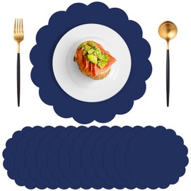 120 Pcs Navy Blue Paper Placemats, 13.5 Inch Graduation Scalloped Placemat Disposable Table Place Mats Decorative Paper for Birthday Wedding Banquet Graduation Celebration Party