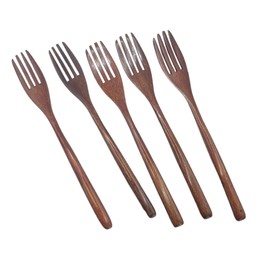 5 Tenedores Elegantes de Mango Largo de Madera Sustentable, Excelente Elección Eco-Amigable para tu Hogar, disfruta de Comidas y Cenas, usalos para toda ocasión