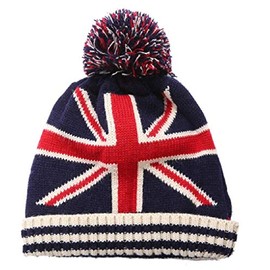Union Jack British Flag Red White Blue Pom Cuffed Winter Stocking Hat Cap