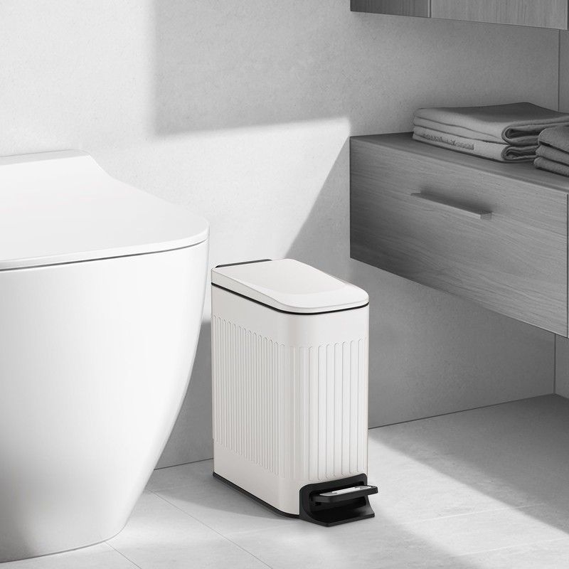 TIPGO Slim Bathroom Trash Can with Lid Soft Close, Step