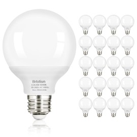 Brtstiun G25 LED Globe Light Bulbs, Round Vanity Light Bulbs for Bathroom, 40W Equivalent, Cool White 4000K, E26 Base, 600LM, Non-Dimmable, 20-Pack