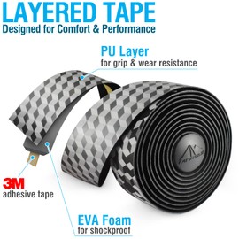 MARQUE Pro Bike Handlebar Tape – Road Cycling Bicycle Handle Bar Wrap with Adhesive Backs, Comes with Pair of Bar End Plugs – 2 Rolls per Set (Fusion Black)