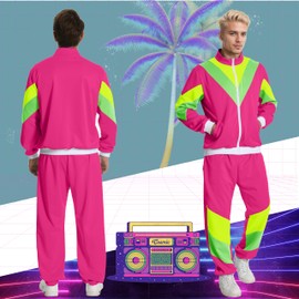 Seawhisper 80s 90s Costume Tracksuit for Adults Men Women, pink-red