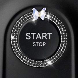 SWQS Bling Butterfly Ring Emblem Car Engine Push Start Button Cover Decoration Ring, Rhinestone Key Ignition Knob Ring, Push to Start Button Cover Sticker, Car Accessories for Women Girl (Black)