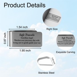 XQLZY Safe Travels Guardian Angel Engraved Stainless Steel Car Visor Clip, New Driver Gifts, Inspirational Guardian Angel Visor Clip Gifts for Family Friend Driver