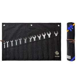 IRONCUBE Tool Pouch, 12 Pockets Heavy Duty Canvas Tool Bag, Roll-Up Storage Bag for Wrenches