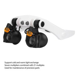 Head Mount Magnifier with LED Light, Hands Free Headband Magnifying Glass Visor Headset with Lens 3X 4X 5X 6X 7X 10X, 21 Combination Magnifier with Replaceable Lens for Inspection