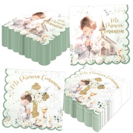 50Pcs First Communion Napkins Paper First Communion Decorations for Boys Baptism Napkins Mi Primera Comunion Napkin God Bless Napkin Baptism Decorations for Christening Confirmation Newborn Wedding