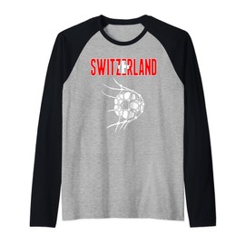 Switzerland Soccer Ball In Net - Support Swiss Football Team Raglan Baseball Tee