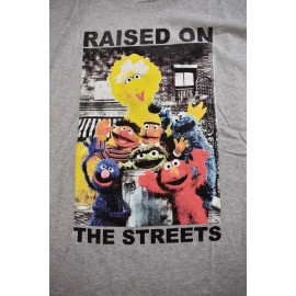Sesame Street Mens Raised On The Streets Big Bird & Crew Funny Gray Shirt NWT XL