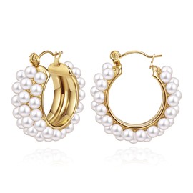 YeGieonr Gold hoop earrings for women, stainless steel beads, small huggie earrings with shiny zirconia, hypoallergenic fashion jewellery, gift for women and girls, Stainless Steel, Cubic Zirconia