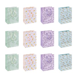 DONAU HOME Geschenktüte/Laminiert/ 18x23x10cm/ Ganzjährig/Verschiedene Muster/Bruchsicher/Elegant/Mit Henkel/Geschenk/Mitbringsel/Feier/ 12 Stück im Pack/Farbmix