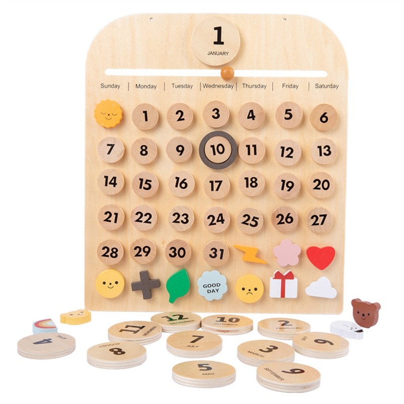 Children Wooden Calendar Perpetual Wall Calendar Early Educational Toy Gift