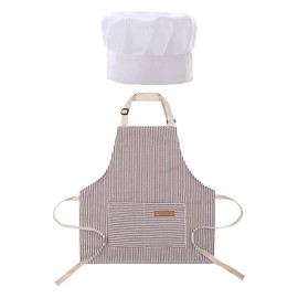 1 Piece Children's Apron and 1 Piece Children's Chef's Hat, Adjustable Kitchen Apron, Anti-Fouling, Oil-Proof and Dirty Cooking Accessories, Universal for Men and Women with Pockets.