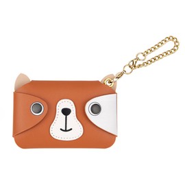 Mini Coin Purse Keychain - Cute Cartoon Bluetooth Headset & Lipstick Organizer Pouch, PU Leather Small Cosmetic Bag for Earphones, Coins, Keys (Dog)